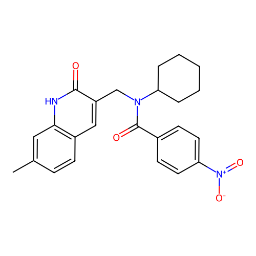 N-cyclohexyl-N-[(7-methyl-2-oxo-1H-quinolin-3-yl)methyl]-4-nitrobenzamide structure