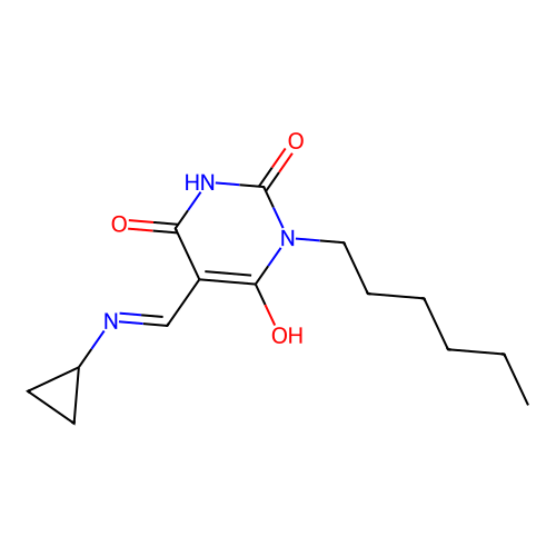 5-[(cyclopropylamino)methylidene]-1-hexyl-1,3-diazinane-2,4,6-trione structure