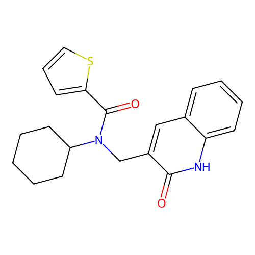 N-cyclohexyl-N-[(2-oxo-1H-quinolin-3-yl)methyl]thiophene-2-carboxamide structure