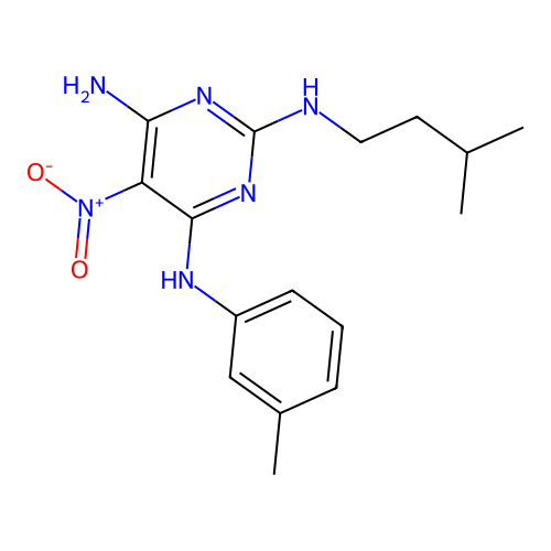 {6-Amino-2-[(3-methylbutyl)amino]-5-nitropyrimidin-4-yl}(3-methylphenyl)amine structure