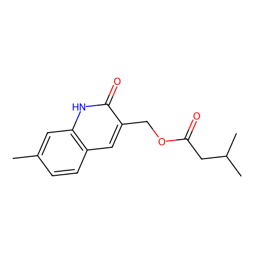 (7-methyl-2-oxo-1H-quinolin-3-yl)methyl 3-methylbutanoate structure