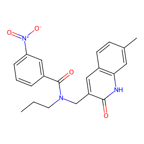 N-[(7-methyl-2-oxo-1H-quinolin-3-yl)methyl]-3-nitro-N-propylbenzamide structure