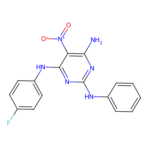 N4-(4-fluorophenyl)-5-nitro-N2-phenylpyrimidine-2,4,6-triamine structure