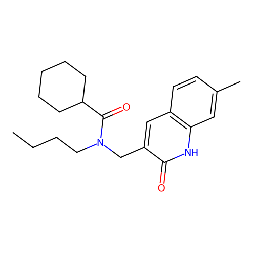 N-butyl-N-[(7-methyl-2-oxo-1H-quinolin-3-yl)methyl]cyclohexanecarboxamide structure