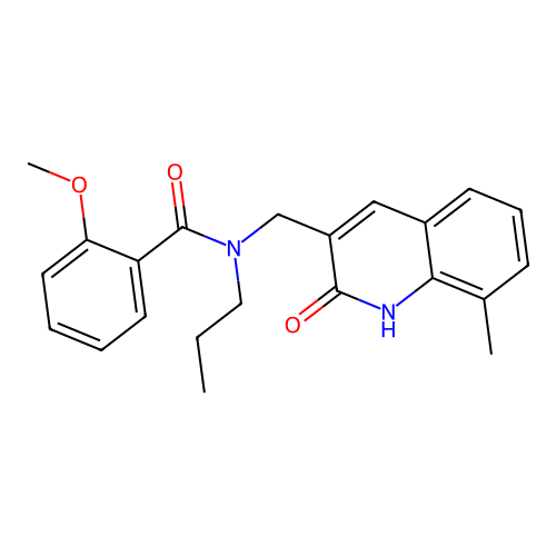 2-methoxy-N-[(8-methyl-2-oxo-1H-quinolin-3-yl)methyl]-N-propylbenzamide structure
