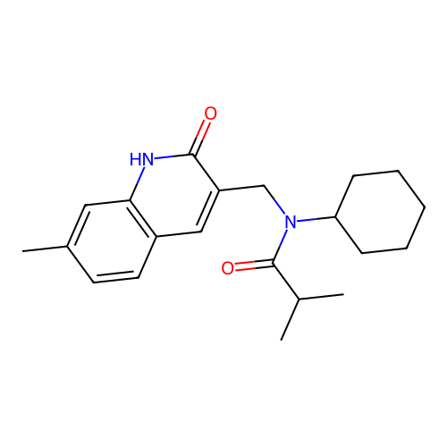 N-cyclohexyl-2-methyl-N-[(7-methyl-2-oxo-1H-quinolin-3-yl)methyl]propanamide structure