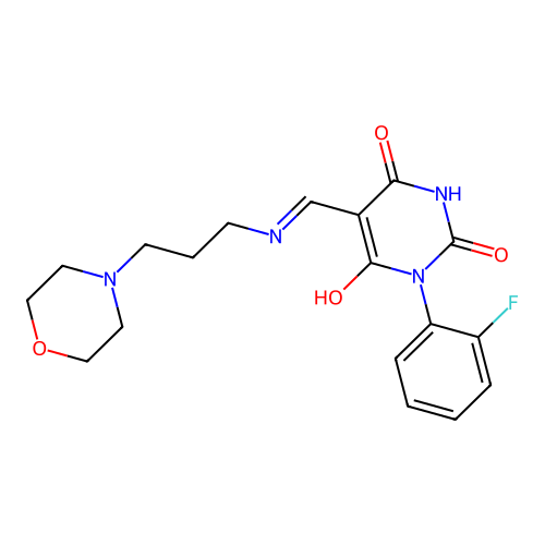 1-(2-fluorophenyl)-5-[(3-morpholin-4-ylpropylamino)methylidene]-1,3-diazinane-2,4,6-trione structure