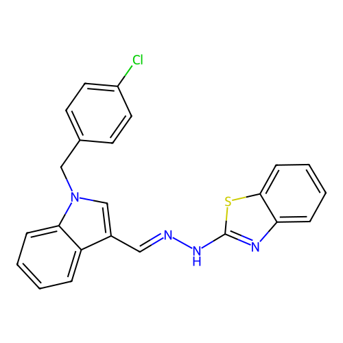 (E)-2-(2-((1-(4-chlorobenzyl)-1H-indol-3-yl)methylene)hydrazinyl)benzo[d]thiazole structure