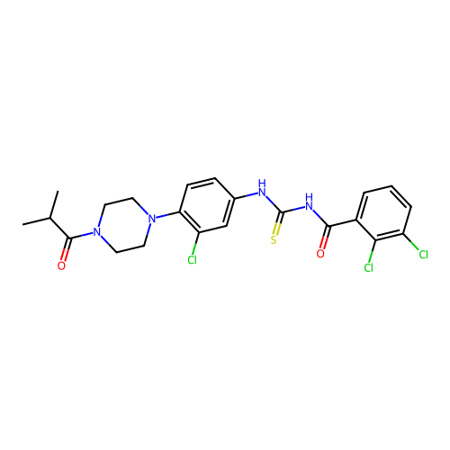 2,3-dichloro-N-((3-chloro-4-(4-isobutyrylpiperazin-1-yl)phenyl)carbamothioyl)benzamide structure