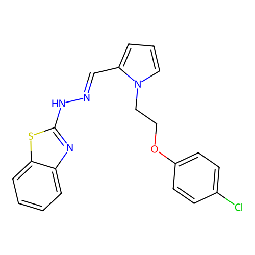 (2Z)-2-[(2E)-({1-[2-(4-chlorophenoxy)ethyl]-1H-pyrrol-2-yl}methylidene)hydrazinylidene]-2,3-dihydro-1,3-benzothiazole structure