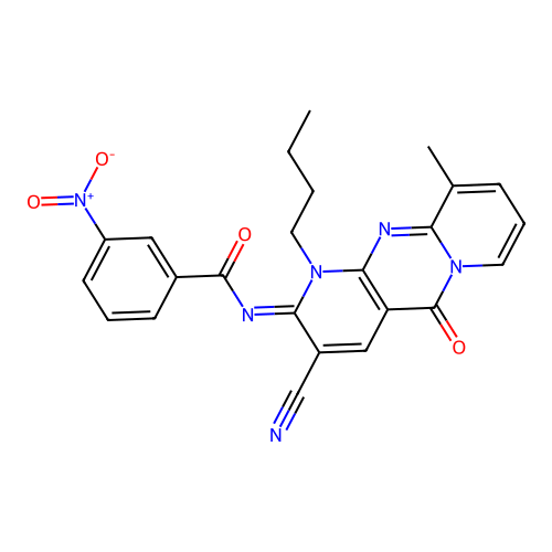 (E)-N-(1-butyl-3-cyano-10-methyl-5-oxo-1H-dipyrido[1,2-a:2',3'-d]pyrimidin-2(5H)-ylidene)-3-nitrobenzamide structure