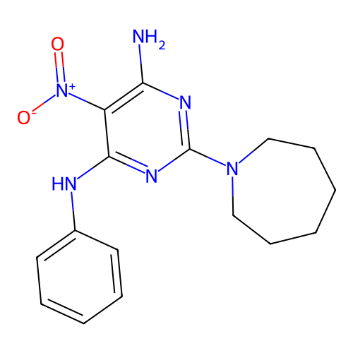 2-(azepan-1-yl)-5-nitro-N-phenylpyrimidine-4,6-diamine structure