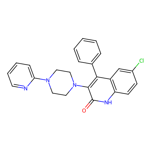 6-chloro-4-phenyl-3-[4-(2-pyridinyl)-1-piperazinyl]-2(1H)-quinolinone structure