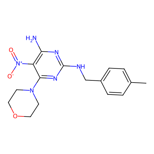 (4-Amino-6-morpholin-4-yl-5-nitropyrimidin-2-yl)[(4-methylphenyl)methyl]amine structure