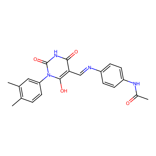 (E)-N-(4-(((1-(3,4-dimethylphenyl)-2,4,6-trioxotetrahydropyrimidin-5(2H)-ylidene)methyl)amino)phenyl)acetamide structure