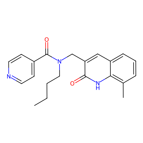 N-butyl-N-[(8-methyl-2-oxo-1H-quinolin-3-yl)methyl]pyridine-4-carboxamide structure