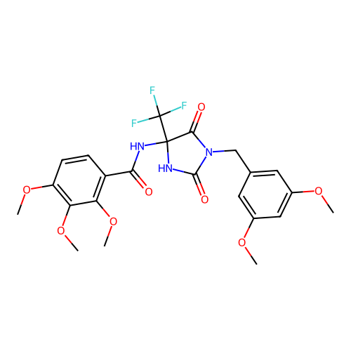N-(1-(3,5-dimethoxybenzyl)-2,5-dioxo-4-(trifluoromethyl)imidazolidin-4-yl)-2,3,4-trimethoxybenzamide structure