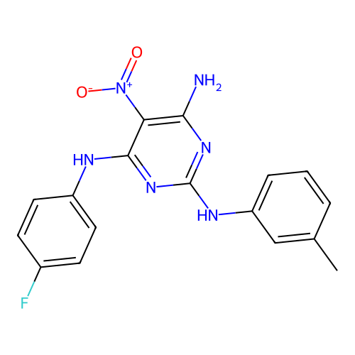 {6-Amino-2-[(3-methylphenyl)amino]-5-nitropyrimidin-4-yl}(4-fluorophenyl)amine structure