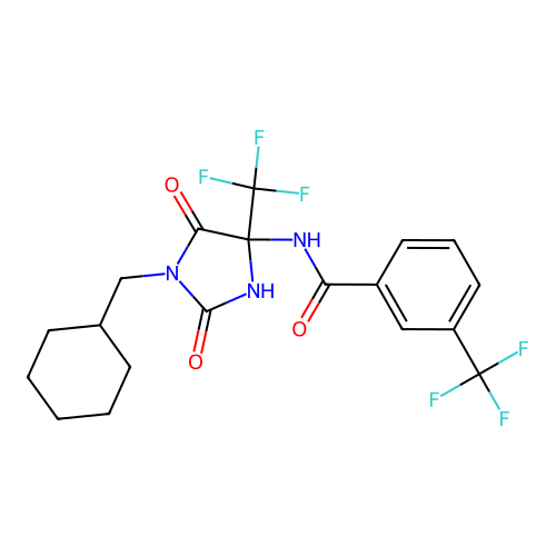 N-(1-(cyclohexylmethyl)-2,5-dioxo-4-(trifluoromethyl)imidazolidin-4-yl)-3-(trifluoromethyl)benzamide structure