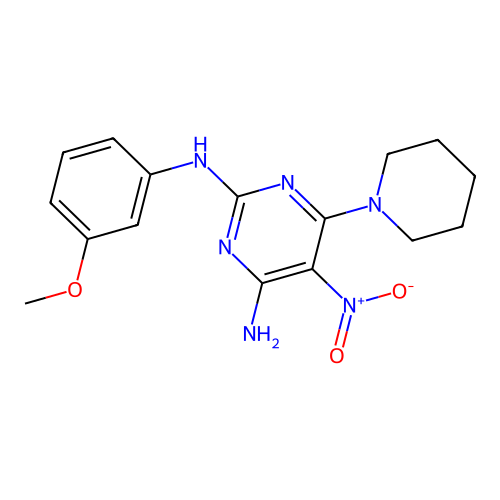 N2-(3-methoxyphenyl)-5-nitro-6-(piperidin-1-yl)pyrimidine-2,4-diamine structure