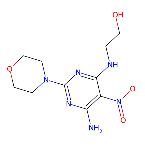 2-{[6-Amino-2-(morpholin-4-yl)-5-nitropyrimidin-4-yl]amino}ethanol structure