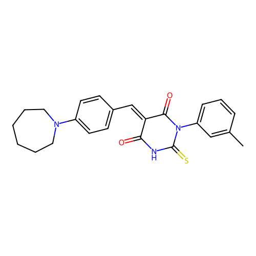 (5E)-5-[[4-(azepan-1-yl)phenyl]methylidene]-1-(3-methylphenyl)-2-sulfanylidene-1,3-diazinane-4,6-dione structure