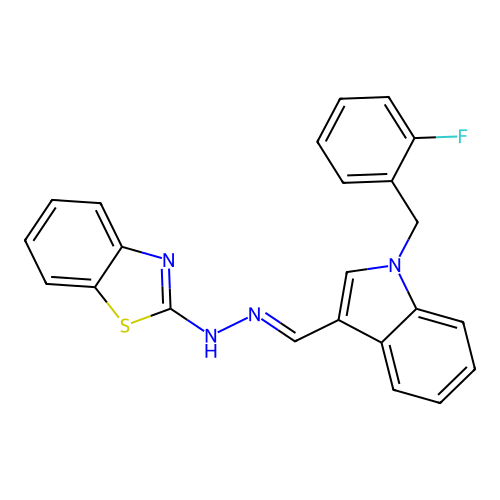 (E)-2-(2-((1-(2-fluorobenzyl)-1H-indol-3-yl)methylene)hydrazinyl)benzo[d]thiazole structure