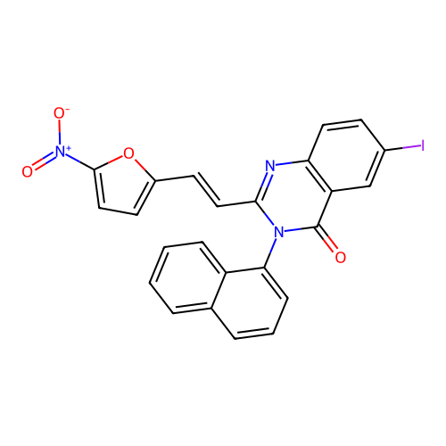 (E)-6-iodo-3-(naphthalen-1-yl)-2-(2-(5-nitrofuran-2-yl)vinyl)quinazolin-4(3H)-one structure