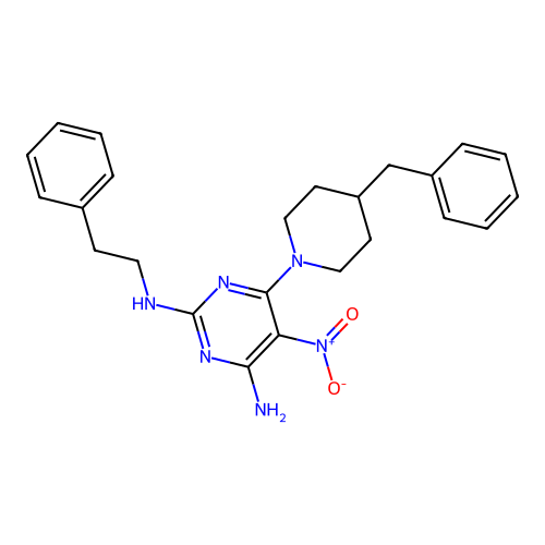 {4-Amino-5-nitro-6-[4-benzylpiperidyl]pyrimidin-2-yl}(2-phenylethyl)amine structure
