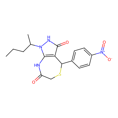4-(4-nitrophenyl)-1-pentan-2-yl-4,8-dihydro-2H-pyrazolo[3,4-e][1,4]thiazepine-3,7-dione structure
