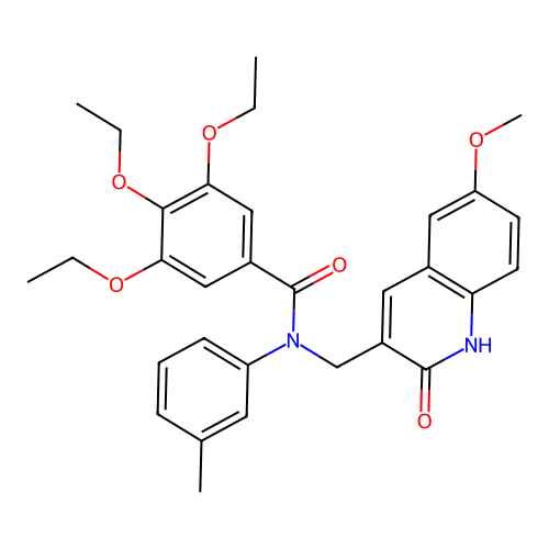 3,4,5-triethoxy-N-[(6-methoxy-2-oxo-1H-quinolin-3-yl)methyl]-N-(3-methylphenyl)benzamide structure