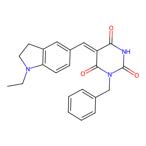 (Z)-1-benzyl-5-((1-ethylindolin-5-yl)methylene)pyrimidine-2,4,6(1H,3H,5H)-trione structure