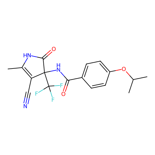 N-[4-cyano-5-methyl-2-oxo-3-(trifluoromethyl)-1H-pyrrol-3-yl]-4-propan-2-yloxybenzamide structure