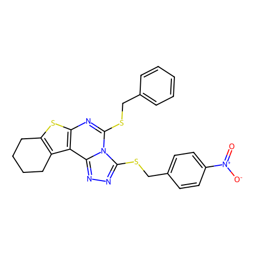 5-(benzylsulfanyl)-3-[(4-nitrobenzyl)sulfanyl]-8,9,10,11-tetrahydro[1]benzothieno[3,2-e][1,2,4]triazolo[4,3-c]pyrimidine structure