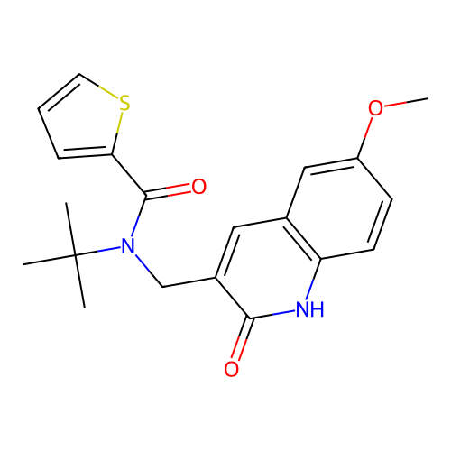 N-tert-butyl-N-[(6-methoxy-2-oxo-1H-quinolin-3-yl)methyl]thiophene-2-carboxamide structure
