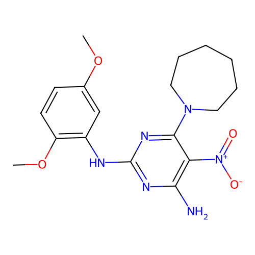 6-(azepan-1-yl)-N~2~-(2,5-dimethoxyphenyl)-5-nitropyrimidine-2,4-diamine structure