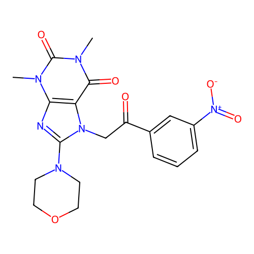 1,3-dimethyl-8-morpholin-4-yl-7-[2-(3-nitrophenyl)-2-oxo-ethyl]purine-2,6-dione structure