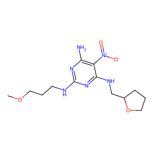 2-N-(3-methoxypropyl)-5-nitro-4-N-(oxolan-2-ylmethyl)pyrimidine-2,4,6-triamine structure