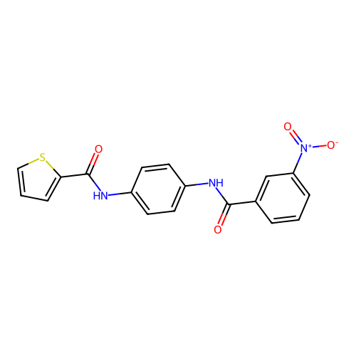 N-(4-{[(3-nitrophenyl)carbonyl]amino}phenyl)thiophene-2-carboxamide structure