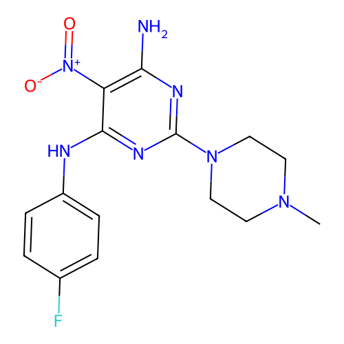 [6-Amino-2-(4-methylpiperazinyl)-5-nitropyrimidin-4-yl](4-fluorophenyl)amine structure