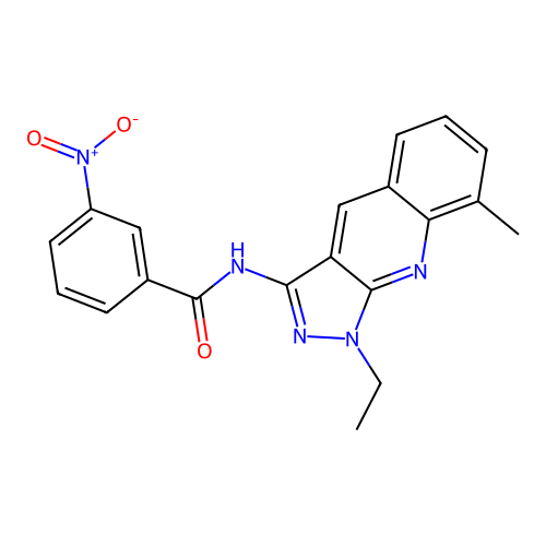 N-(1-ethyl-8-methyl-1H-pyrazolo[3,4-b]quinolin-3-yl)-3-nitrobenzamide structure
