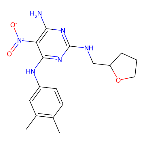 N4-(3,4-dimethylphenyl)-5-nitro-N2-(oxolan-2-ylmethyl)pyrimidine-2,4,6-triamine structure