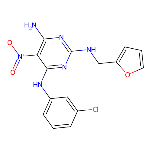 {6-Amino-2-[(2-furylmethyl)amino]-5-nitropyrimidin-4-yl}(3-chlorophenyl)amine structure