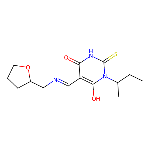 1-butan-2-yl-5-[(oxolan-2-ylmethylamino)methylidene]-2-sulfanylidene-1,3-diazinane-4,6-dione structure