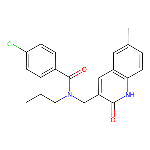 4-chloro-N-[(6-methyl-2-oxo-1H-quinolin-3-yl)methyl]-N-propylbenzamide structure