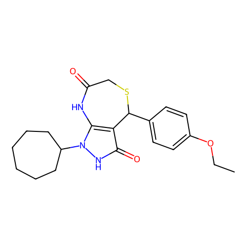 1-cycloheptyl-4-(4-ethoxyphenyl)-4,8-dihydro-2H-pyrazolo[3,4-e][1,4]thiazepine-3,7-dione structure