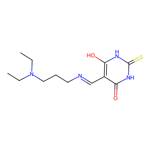 5-(((3-(diethylamino)propyl)amino)methylene)-2-thioxodihydropyrimidine-4,6(1H,5H)-dione structure