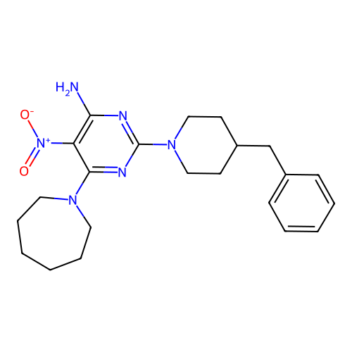 6-(Azepan-1-yl)-2-(4-benzylpiperidin-1-yl)-5-nitropyrimidin-4-amine structure