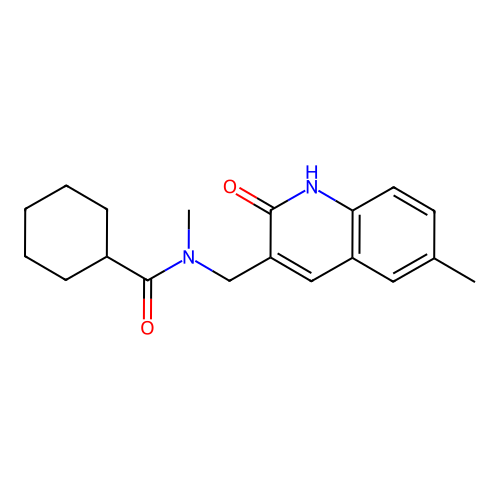 N-methyl-N-[(6-methyl-2-oxo-1H-quinolin-3-yl)methyl]cyclohexanecarboxamide structure