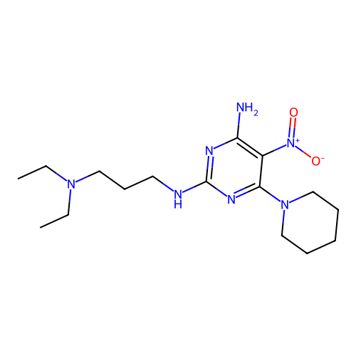 N2-(3-(diethylamino)propyl)-5-nitro-6-(piperidin-1-yl)pyrimidine-2,4-diamine structure
